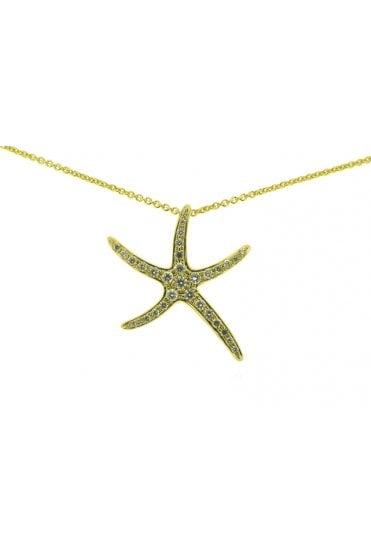 18ct Yellow Gold Diamond Starfish Pendant with Chain 18ct Yellow Gold Pavé Set