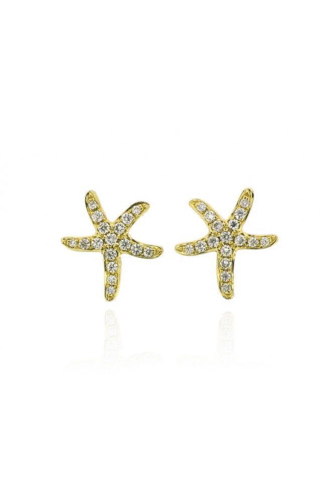 18ct Yellow Gold Diamond Starfish Stud Earrings 18ct Yellow Gold Pavé Set