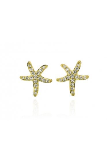 18ct Yellow Gold Diamond Starfish Stud Earrings 18ct Yellow Gold Pavé Set