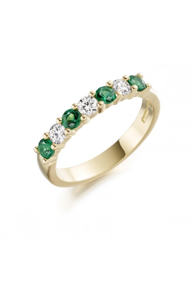 18ct Yellow Gold Emerald & Diamond Half Eternity Ring 18ct Yellow Gold Round Claw Set
