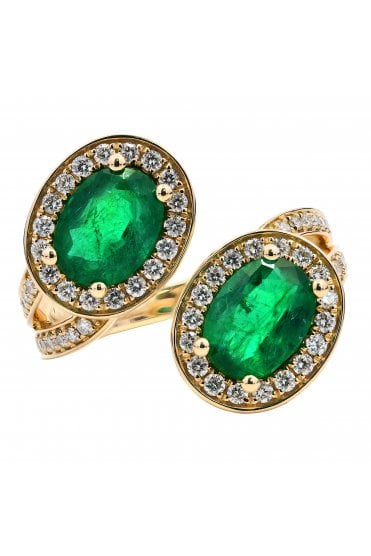 18ct Yellow Gold Emerald & Diamond Ring Emerald 18ct Yellow Gold Claw Set