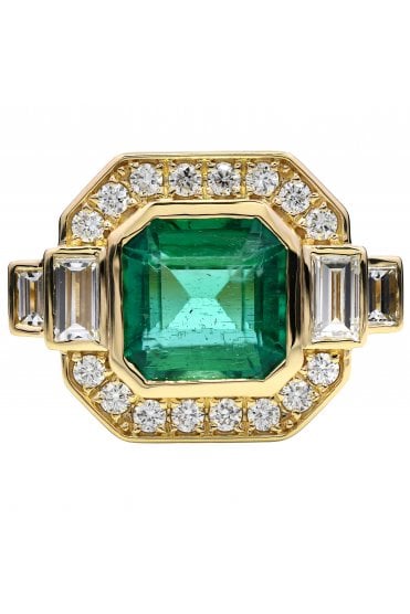 18ct Yellow Gold Emerald & Diamond Ring Emerald 18ct Yellow Gold Rub-over Set