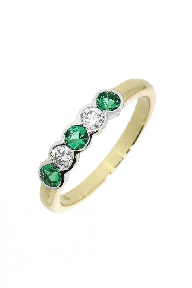 18ct Yellow Gold Emerald & Diamond Ring Half Eternity - Gemstones from ...