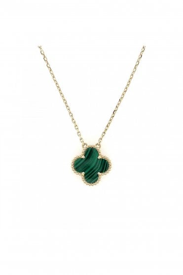 18ct Yellow Gold Green Malachite Necklace Pendant Size 15mm High x 15mm Wide