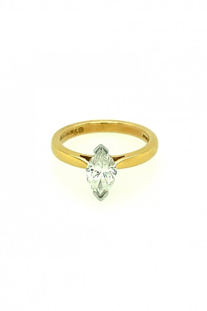 18ct Yellow Gold Marquise Cut Diamond Ring Claw Set 0.68ct Single Diamond