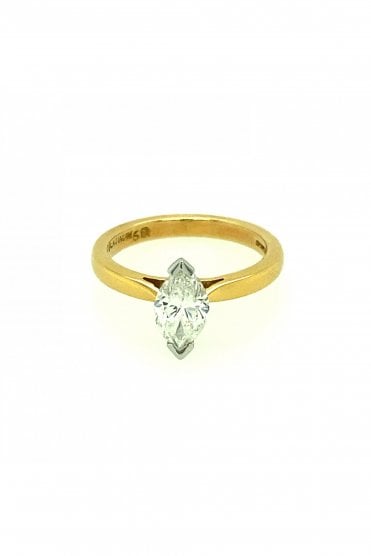18ct Yellow Gold Marquise Cut Diamond Ring Claw Set 0.68ct Single Diamond