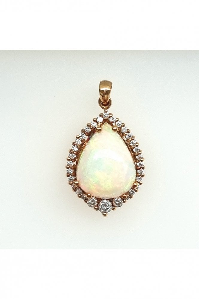 18ct Yellow Gold Opal and Diamond Halo Pendant 18ct Yellow Gold Claw Set