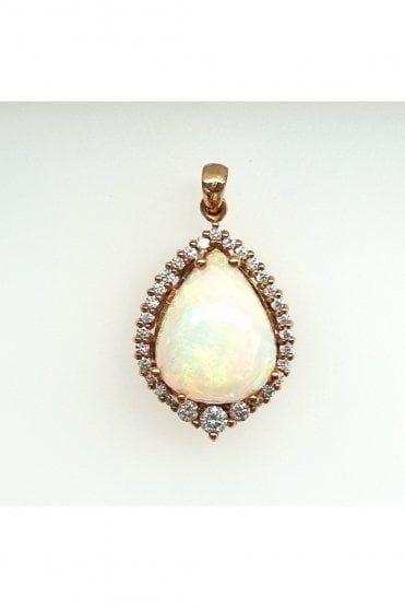 18ct Yellow Gold Opal and Diamond Halo Pendant 18ct Yellow Gold Claw Set