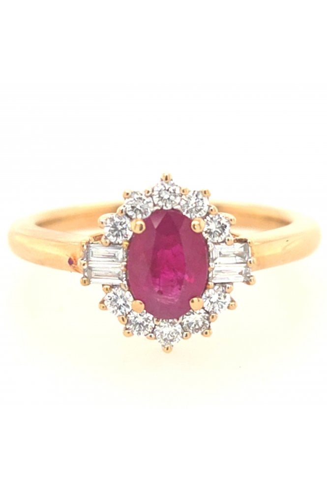 18ct Yellow Gold Oval Ruby & Diamond Ring 18ct Yellow Gold Claw Set