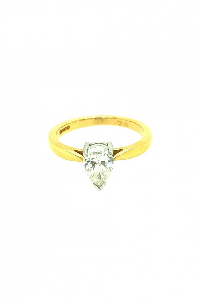 18ct Yellow Gold Pear Cut Diamond Ring 18ct White Gold Claw Set 0.78ct