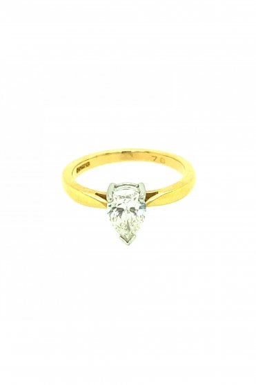 18ct Yellow Gold Pear Cut Diamond Ring 18ct White Gold Claw Set 0.78ct