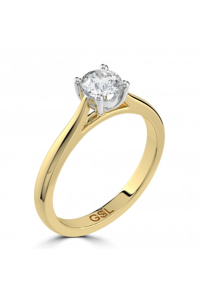 18ct Yellow Gold & Platinum Diamond Ring Platinum 4 Claw Set