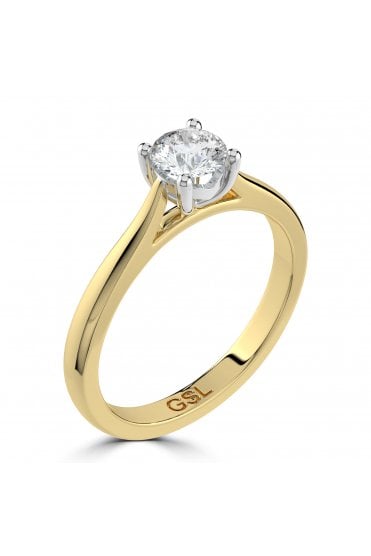 18ct Yellow Gold & Platinum Diamond Ring Platinum 4 Claw Set