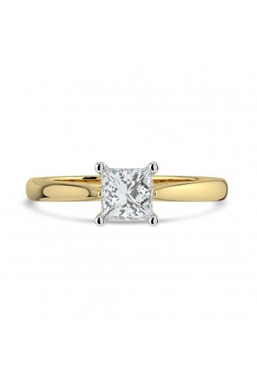 18ct Yellow Gold & Platinum Diamond Ring Platinum Four Claw Set