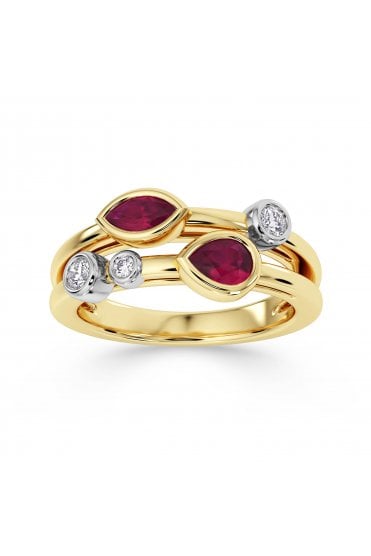18ct Yellow Gold & Platinum Ruby & Diamond Ring Ruby 18ct Yellow Gold Rub-over Set