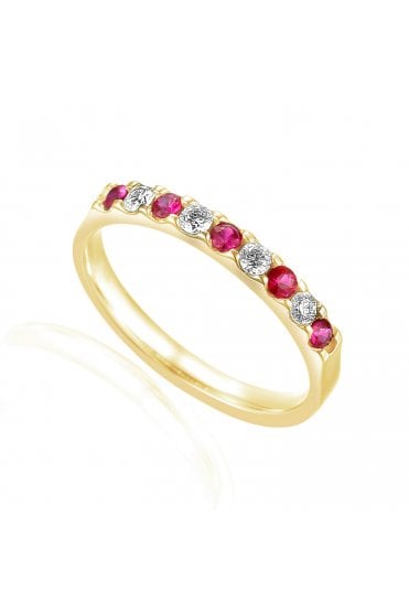 18ct Yellow Gold Ruby & Diamond 9 Stone Half Eternity Ring 18ct Yellow Gold Micro Set