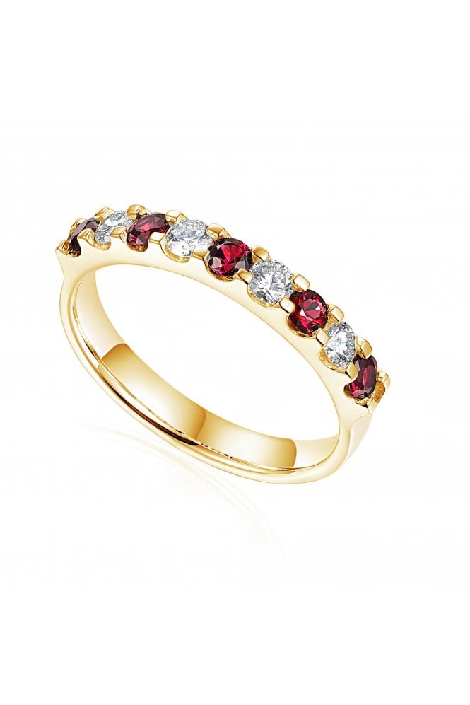 18ct Yellow Gold Ruby & Diamond 9 Stone Half Eternity Ring 18ct Yellow Gold Micro Set