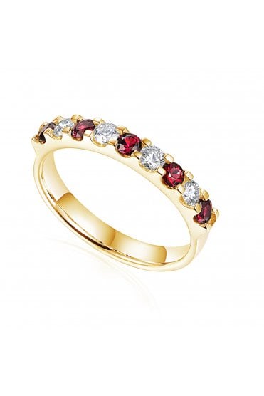 18ct Yellow Gold Ruby & Diamond 9 Stone Half Eternity Ring 18ct Yellow Gold Micro Set