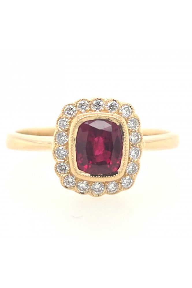 18ct Yellow Gold Ruby & Diamond Ring 18ct Yellow Gold Milgrain Set