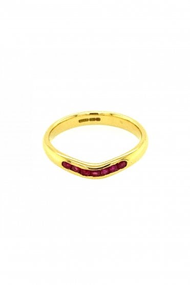 18ct Yellow Gold Ruby Shaped Half Eternity Ring Channel Set Round Brilliant
