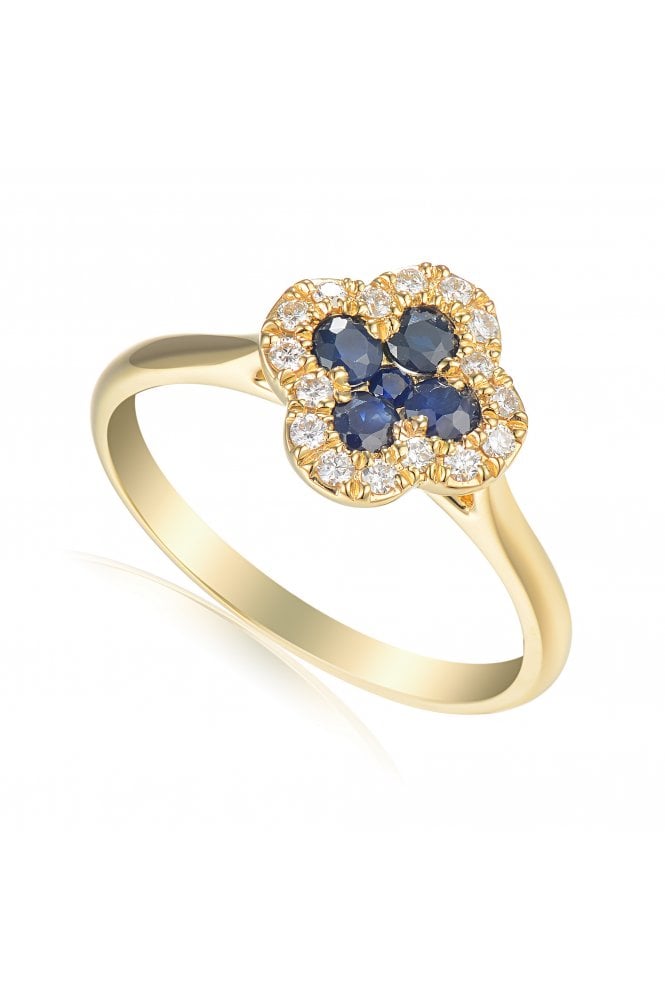 18ct Yellow Gold Sapphire & Diamond Cluster Ring 18ct Yellow Gold Claw Set