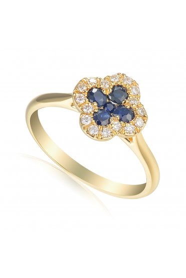 18ct Yellow Gold Sapphire & Diamond Cluster Ring 18ct Yellow Gold Claw Set
