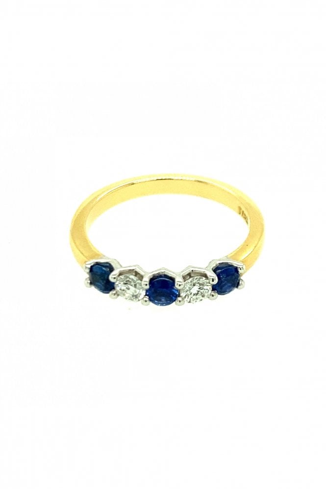 18ct Yellow Gold Sapphire & Diamond Ring 18ct White Gold Claw Set
