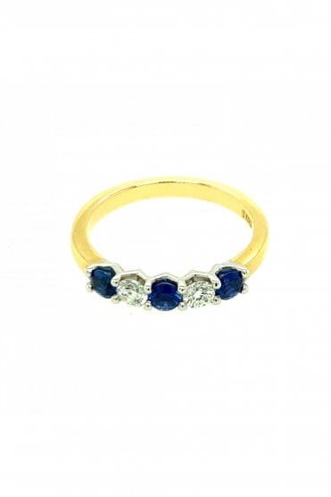 18ct Yellow Gold Sapphire & Diamond Ring 18ct White Gold Claw Set