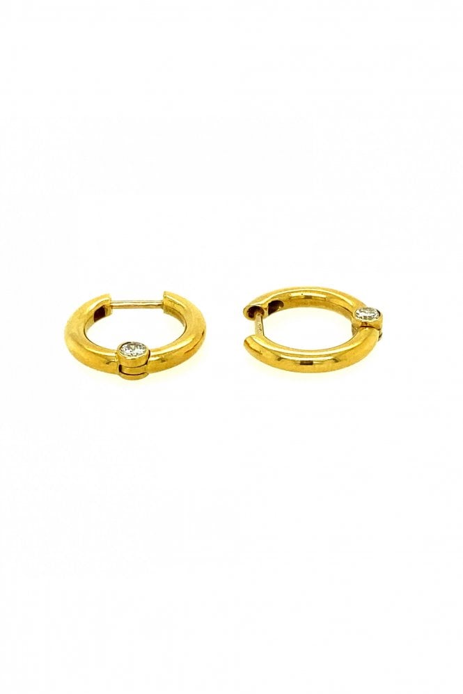 18ct Yellow Gold Single Diamond Hoops Round Brilliant 0.18ct