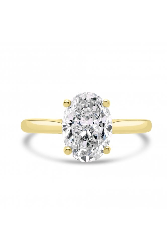 18ct Yellow Gold Single Stone Diamond Bridge Under Head Ring Oval 1.52ct & Round Brilliant 0.08ct