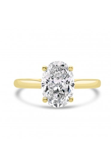 18ct Yellow Gold Single Stone Diamond Bridge Under Head Ring Oval 1.52ct & Round Brilliant 0.08ct