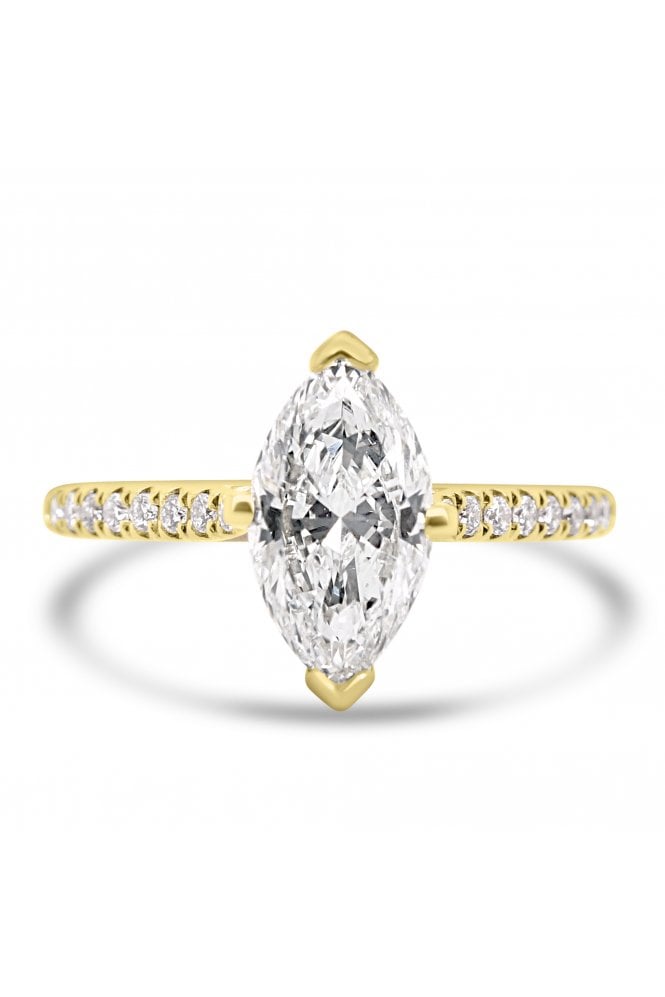 18ct Yellow Gold Single Stone with Diamond Shoulder Ring Marquise 1.20ct & Round Brilliant 0.16ct