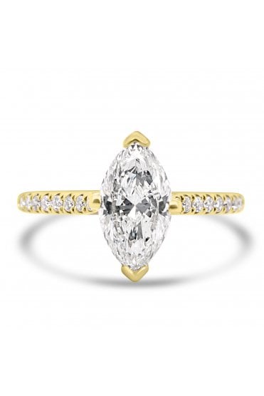 18ct Yellow Gold Single Stone with Diamond Shoulder Ring Marquise 1.20ct & Round Brilliant 0.16ct