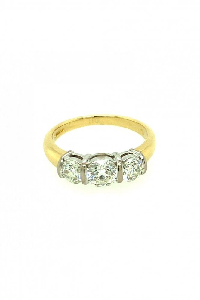 18ct Yellow Gold Three Stone Diamond Ring 18ct White Gold Bar Set Round ...