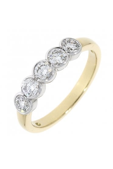 18ct Yellow & White Gold 5 Stone Diamond Eternity Ring 18ct White Gold Rub-over Set