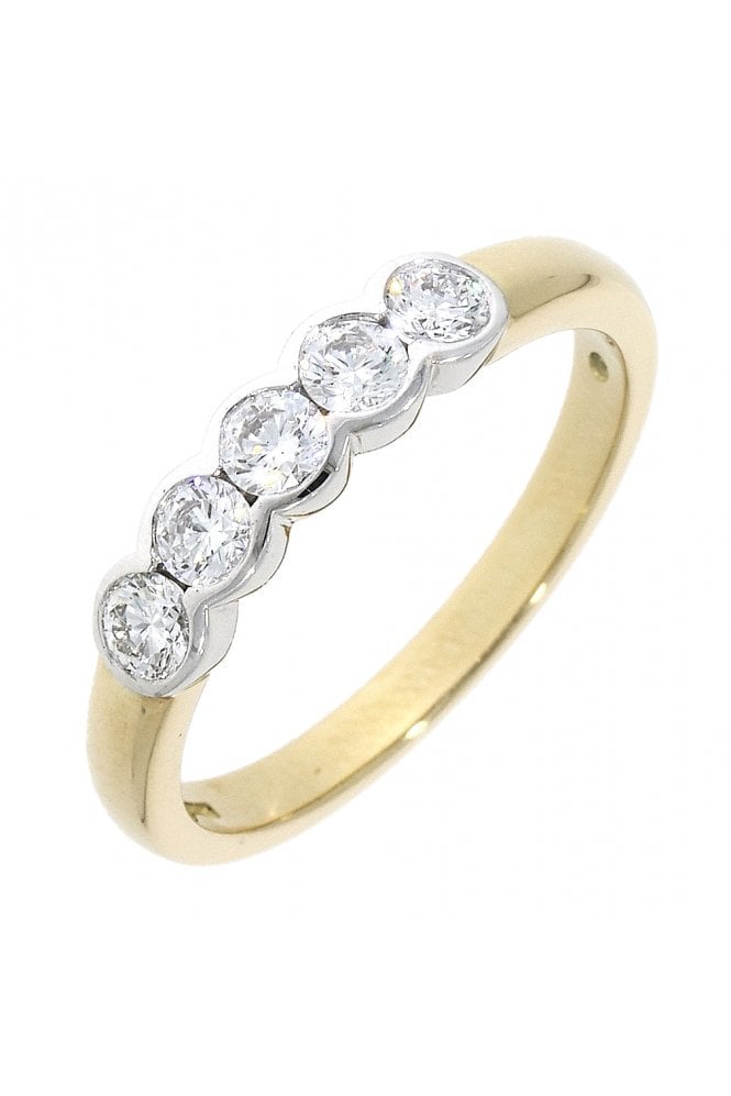 18ct Yellow & White Gold 5 Stone Diamond Eternity Ring 18ct White Gold Rub-over Set