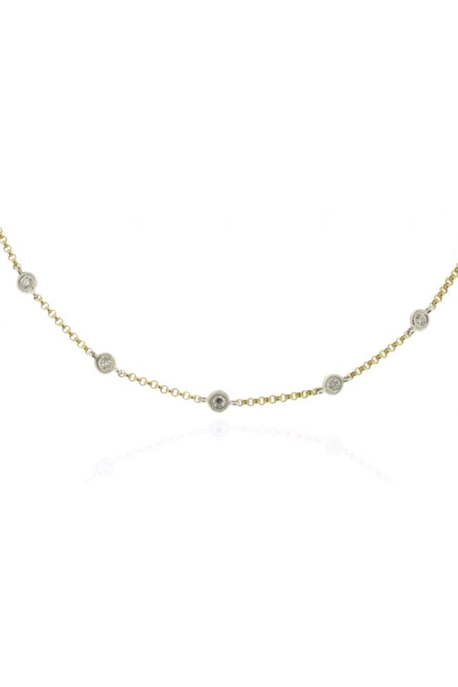18ct Yellow & White Gold Diamond Necklace 18ct White Gold Rubbed Over Set