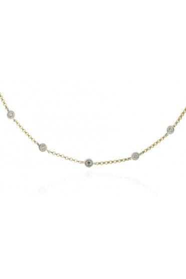 18ct Yellow & White Gold Diamond Necklace 18ct White Gold Rubbed Over Set