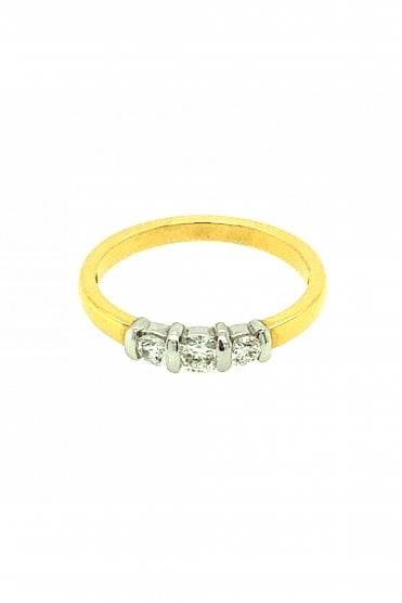 18ct Yellow & White Gold Diamond Ring Bar Set 0.30ct Round Brilliant Cut