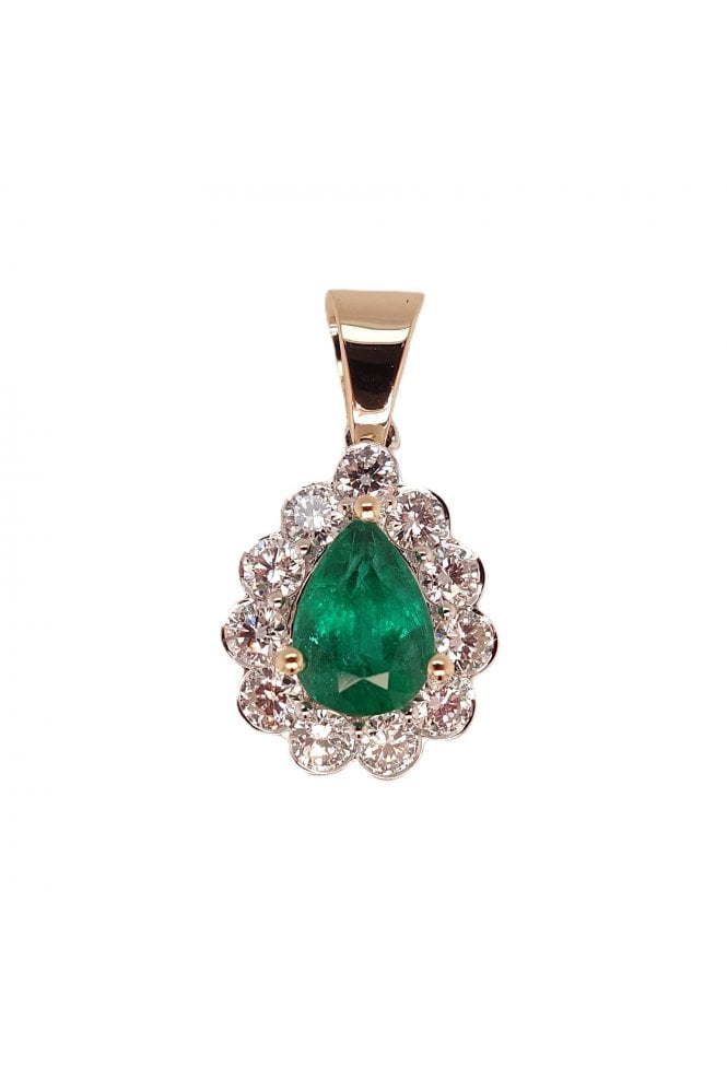 18ct Yellow & White Gold Emerald & Diamond Cluster Pendant Emerald 18ct Yellow Gold Claw Set