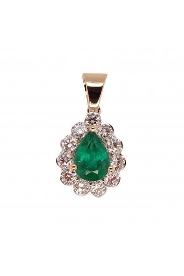 18ct Yellow & White Gold Emerald & Diamond Cluster Pendant Emerald 18ct Yellow Gold Claw Set