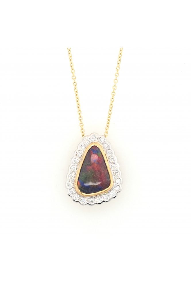 18ct Yellow & White Gold Opal and Diamond Halo Pendant 18ct Yellow & White Gold Rub-over Set