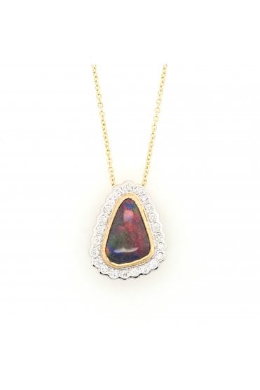 18ct Yellow & White Gold Opal and Diamond Halo Pendant 18ct Yellow & White Gold Rub-over Set