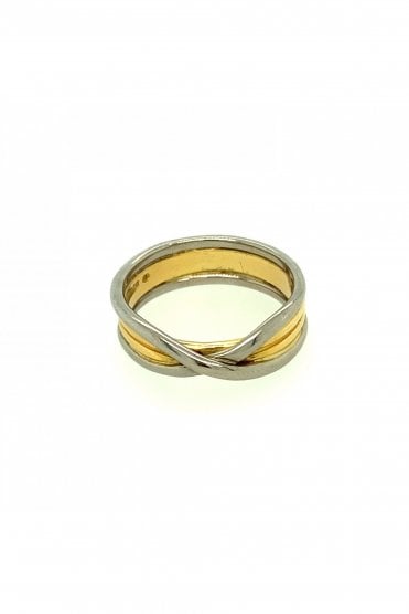 18ct Yellow & White Gold Shaped Wedding Ring