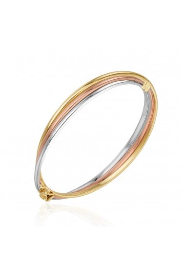 3 Colour 9ct Gold Russian Style Bangle 9ct Rose, Yellow and White Gold
