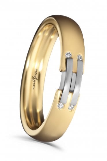 4mm Diamond Set 18ct Yellow Gold Band with 18ct White Gold Bars XD616P