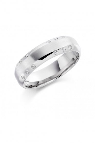 6mm Palladium and Diamond Wedding Ring Polished and Satin Rubbed Over Set