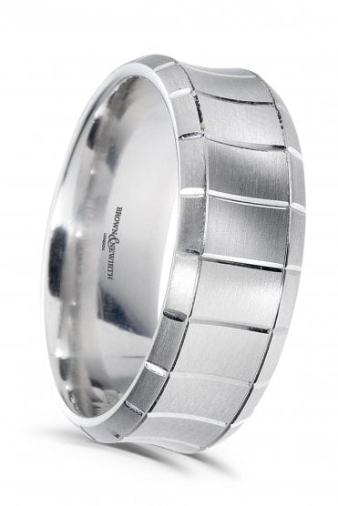 7mm 18ct White Gold Patterned Satin Finished Band CCNC574