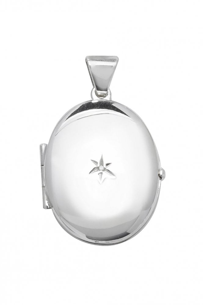 925 Silver Diamond Set Oval Locket Total Diamond Carat Weight 0.01ct