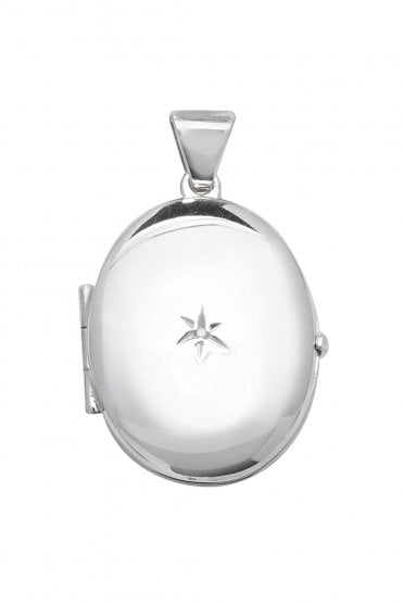 925 Silver Diamond Set Oval Locket Total Diamond Carat Weight 0.01ct